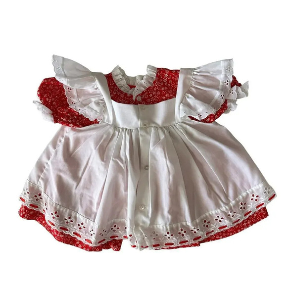 Vintage Bryan Eyelet Ruffled Dress Toddler Girl 12M Red White Prairie 90 Prairie - Picture 2 of 6